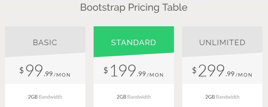 Bootstrap free Pricing Table
